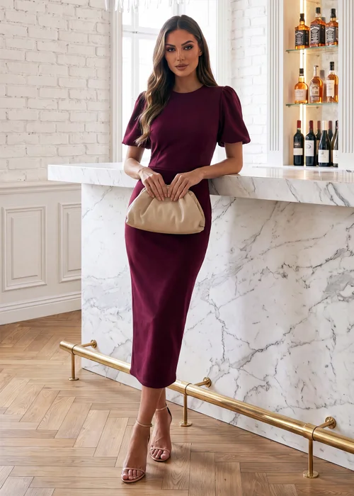 AX Paris Plum Round Neck Puff Sleeve Midi Dress - 12 Image 2