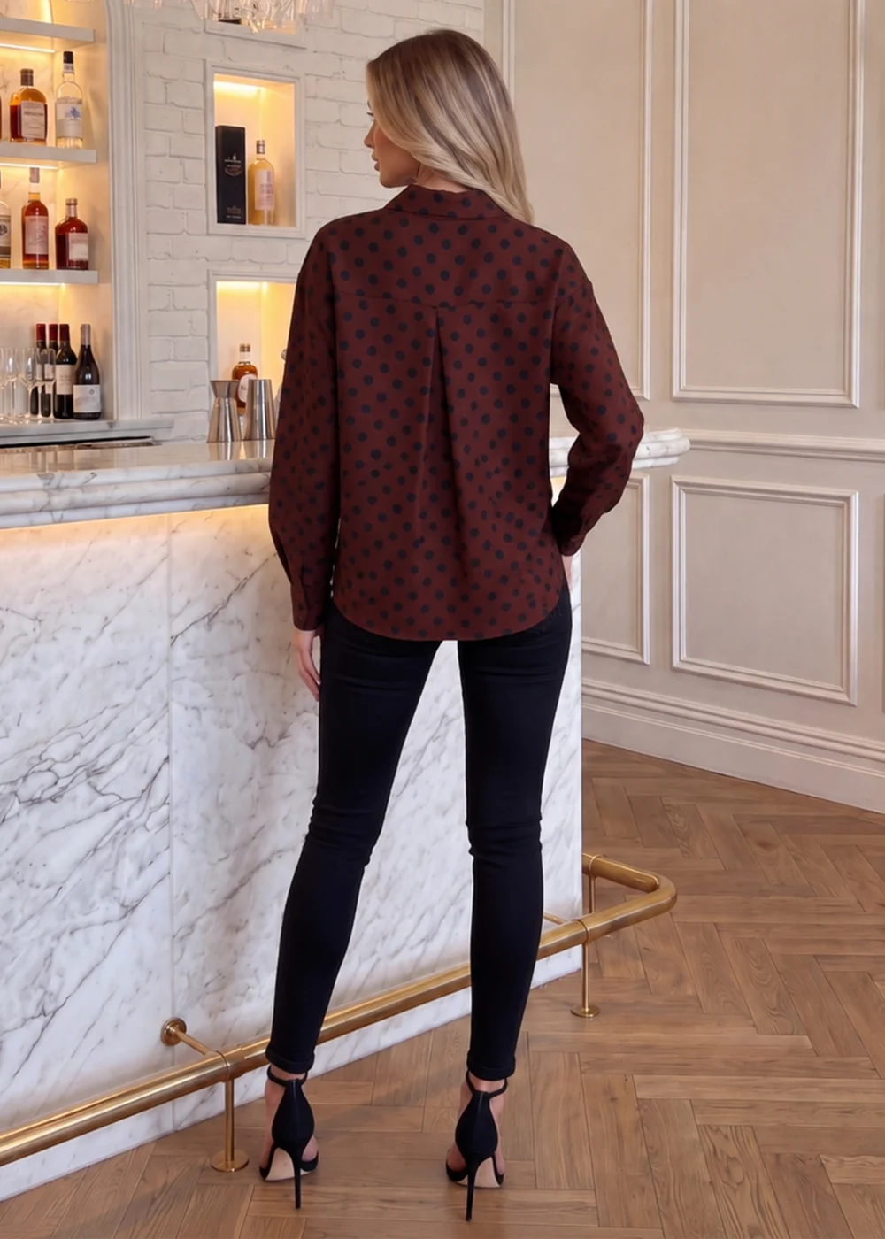 AX Paris Chocolate Brown Polka Dot Long Sleeve Shirt - 10 Image 4