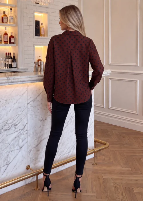 AX Paris Chocolate Brown Polka Dot Long Sleeve Shirt - 10 Image 4