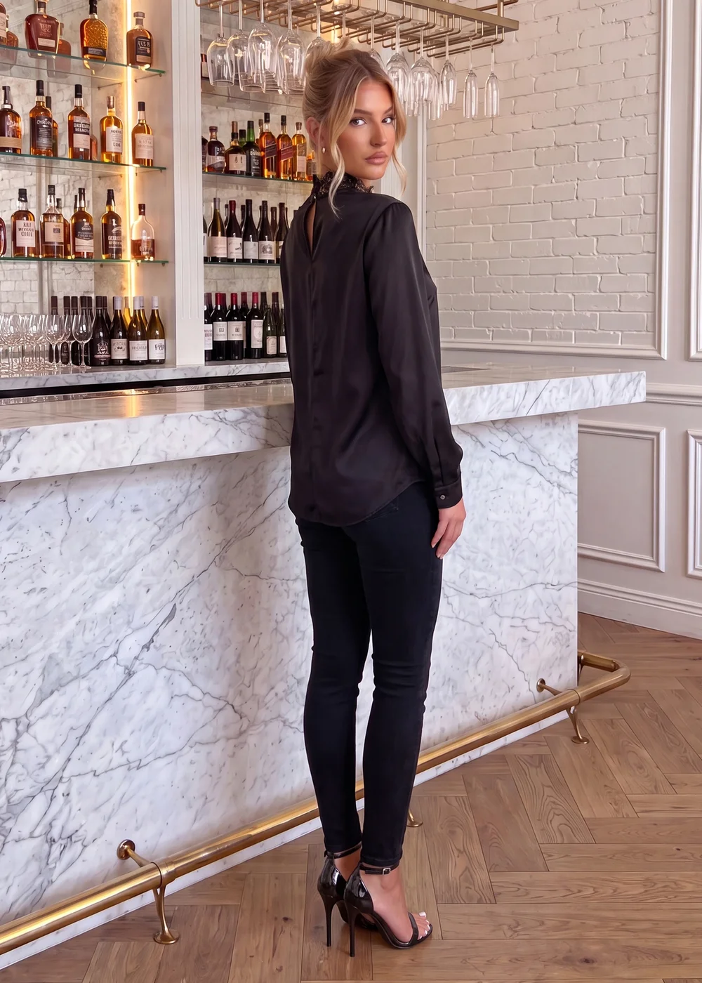 AX Paris Black High Neck Lace Trim Blouse - 10 Image 4