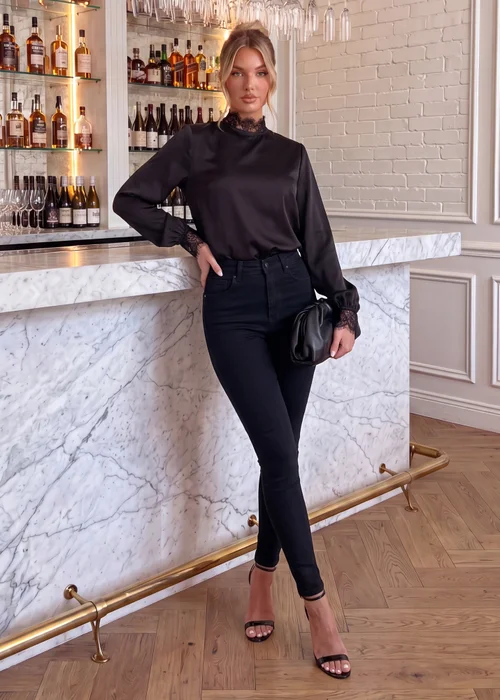 AX Paris Black High Neck Lace Trim Blouse - 10 Image 2