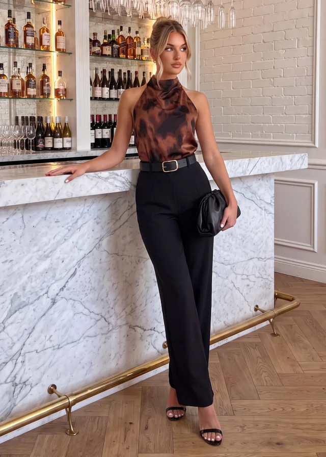 AX Paris Brown 2 In 1 Smudge Print High Neck Jumpsuit