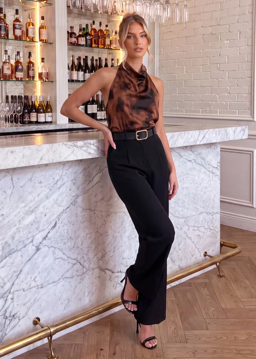 AX Paris Brown 2 In 1 Smudge Print High Neck Jumpsuit - 14 Image 2