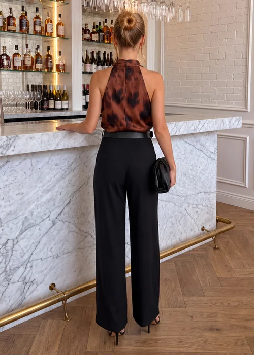 AX Paris Brown 2 In 1 Smudge Print High Neck Jumpsuit - 14 Image 4