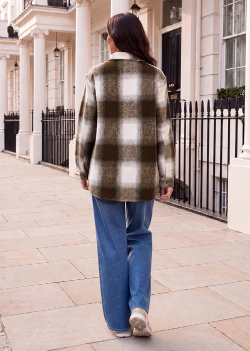 AX Paris Khaki Brushed Check Shirt Jacket - 14 Image 4