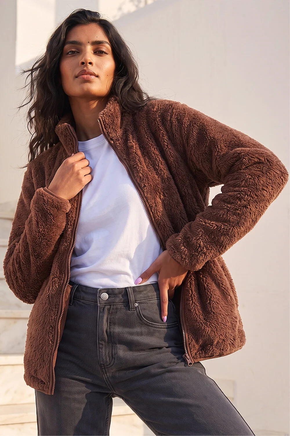 Roman Chocolate Sherpa Fleece Jacket - L Image 1