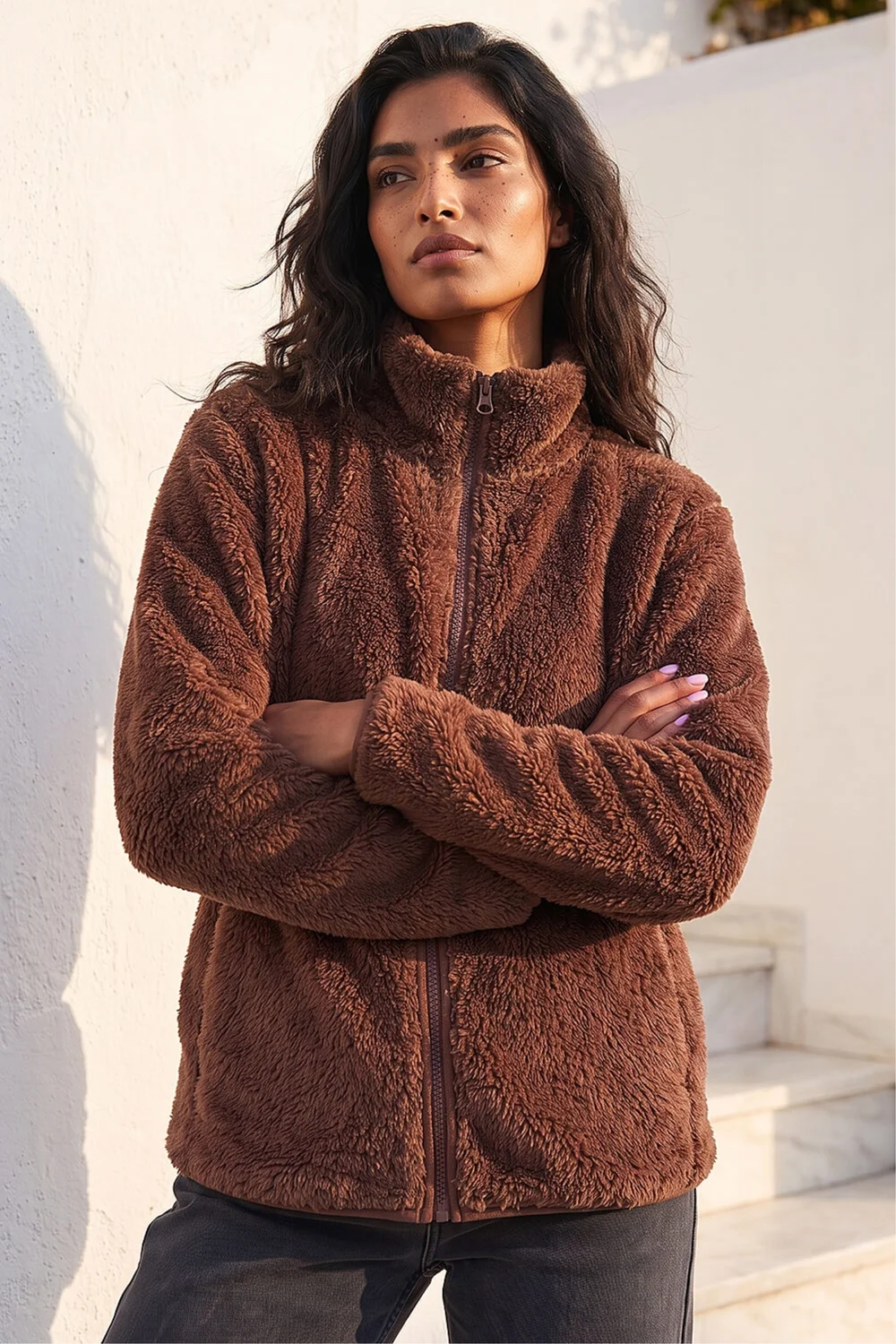 Roman Chocolate Sherpa Fleece Jacket - L Image 2
