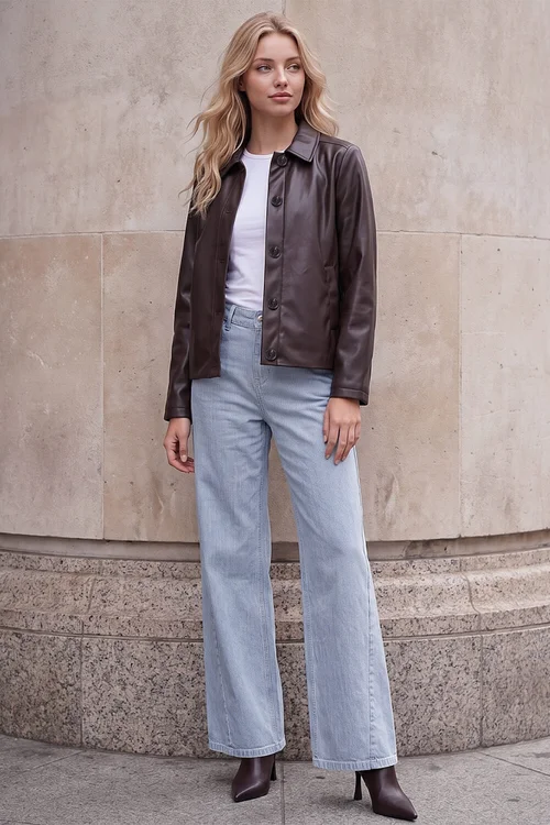 Roman Chocolate Petite Faux Leather Button Jacket - 18 Image 2