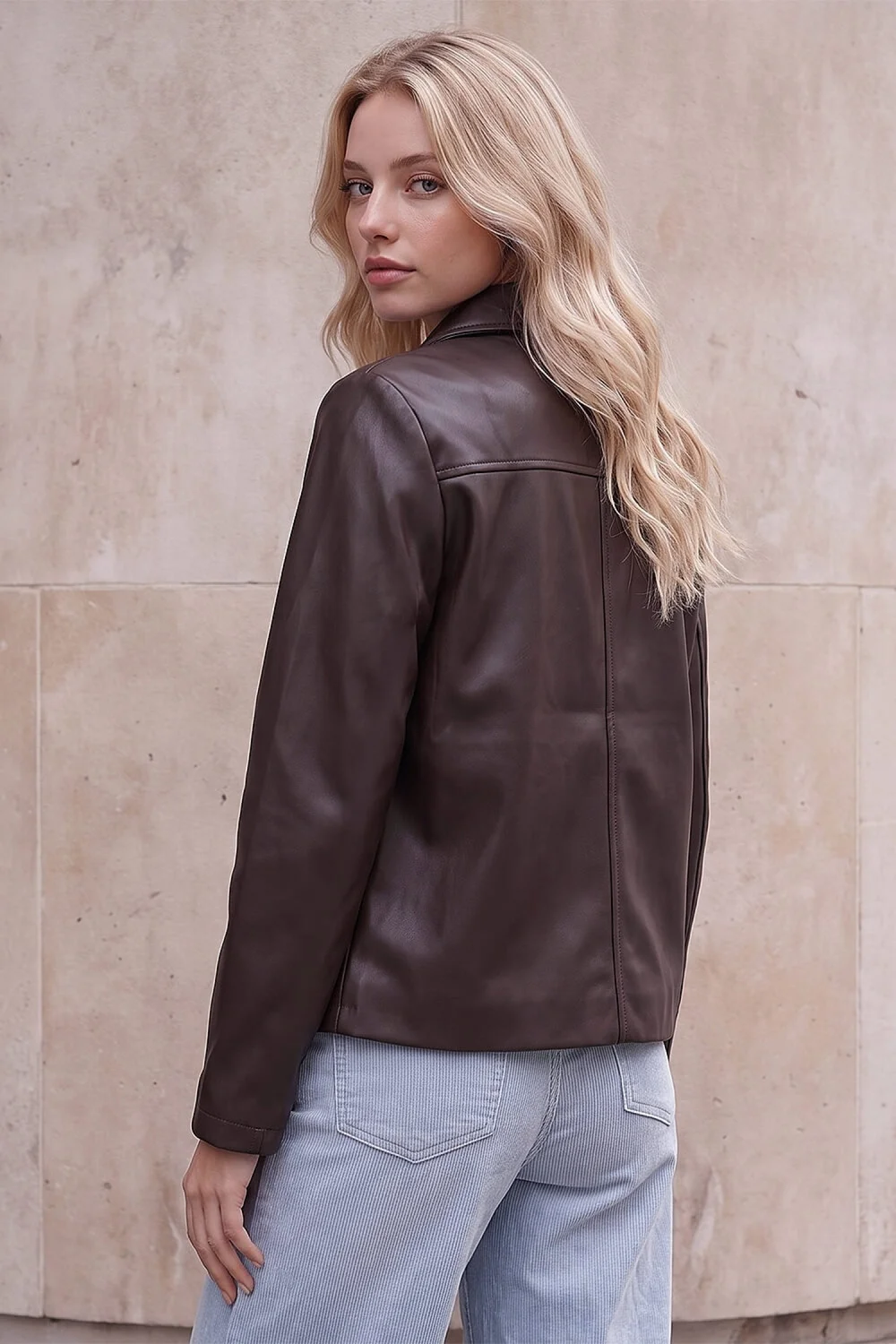 Roman Chocolate Petite Faux Leather Button Jacket - 18 Image 3