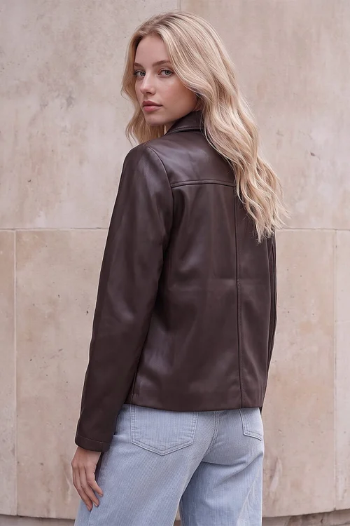 Roman Chocolate Petite Faux Leather Button Jacket - 18 Image 3