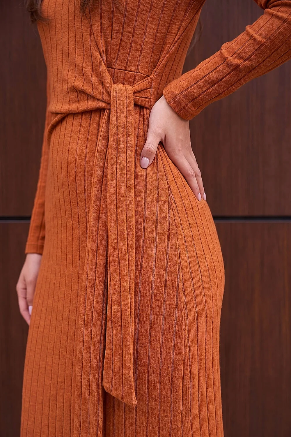 Roman Orange Textured Tie Side Midi Dress - 16 Image 4