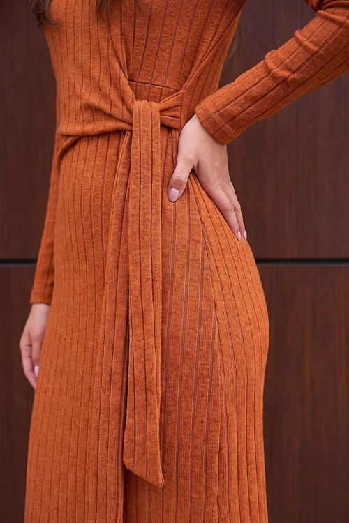 Roman Orange Textured Tie Side Midi Dress - 16 Image 4