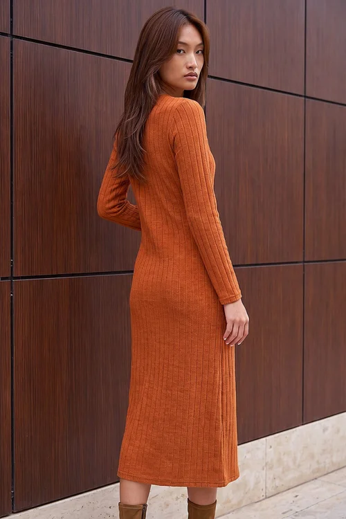 Roman Orange Textured Tie Side Midi Dress - 16 Image 3