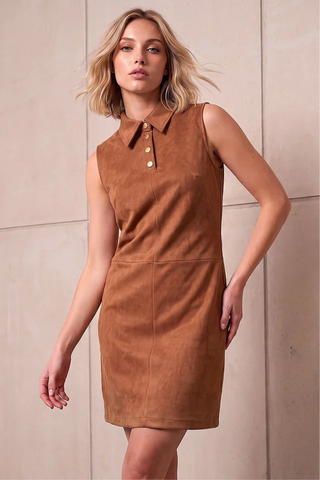 Dusk Camel Suedette Shift Dress