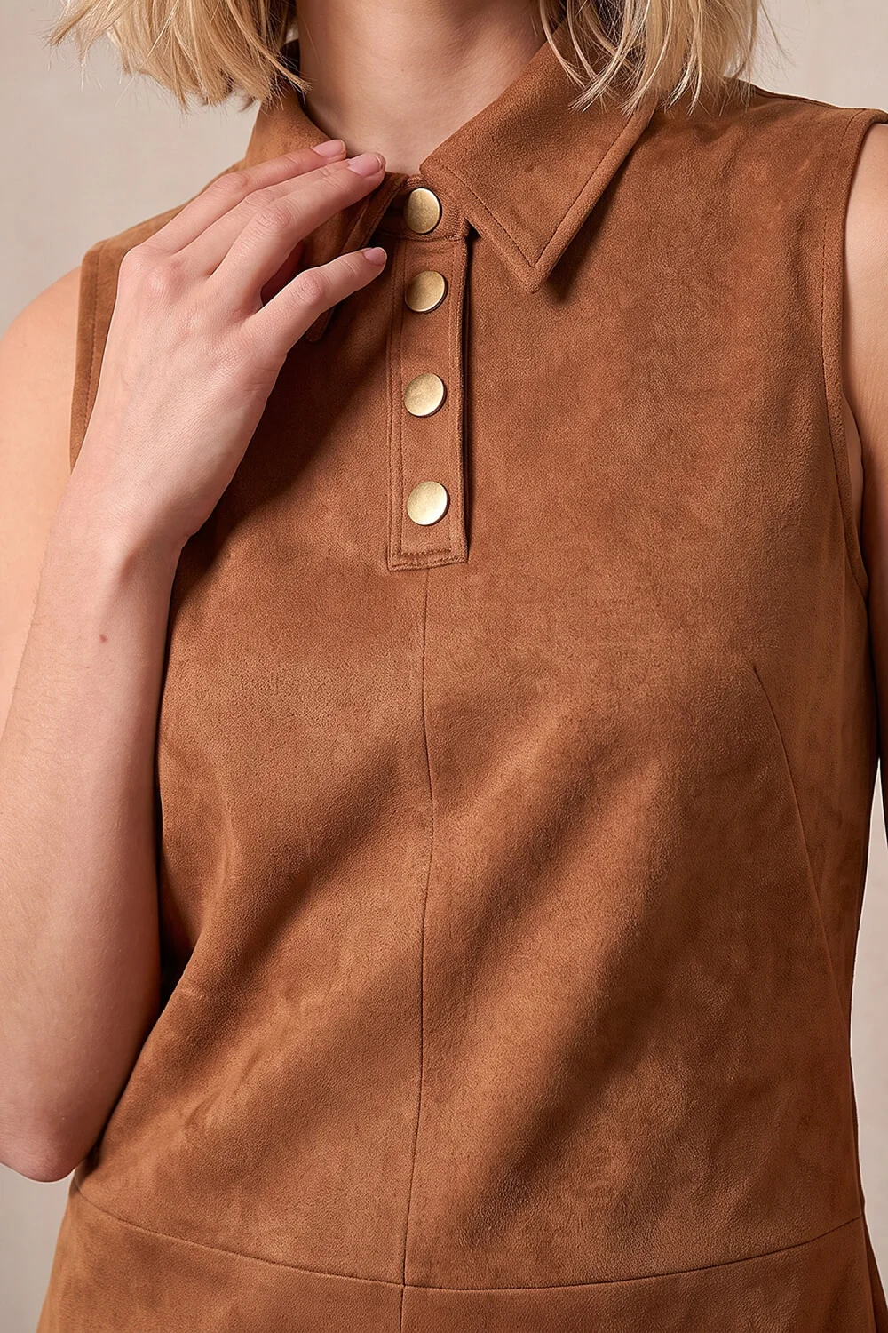 Dusk Camel Suedette Shift Dress - 8 Image 4