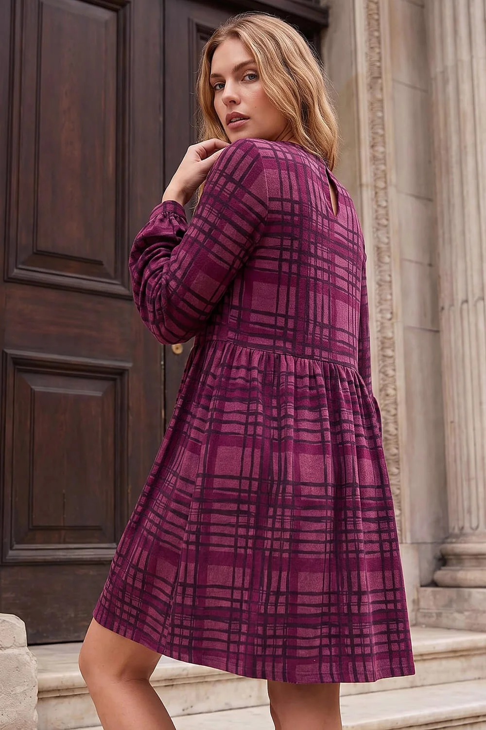 Roman Magenta Check Print Dress - 20 Image 3
