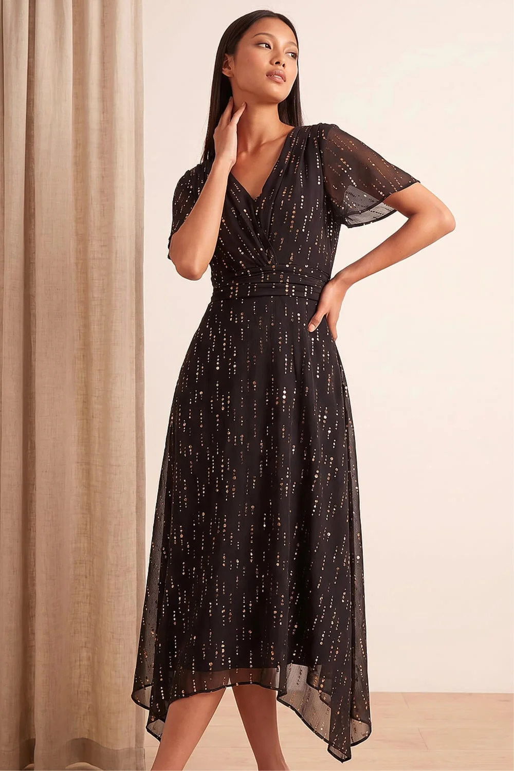 Roman Black Petite Foil Printed Dress - 8 Image 2