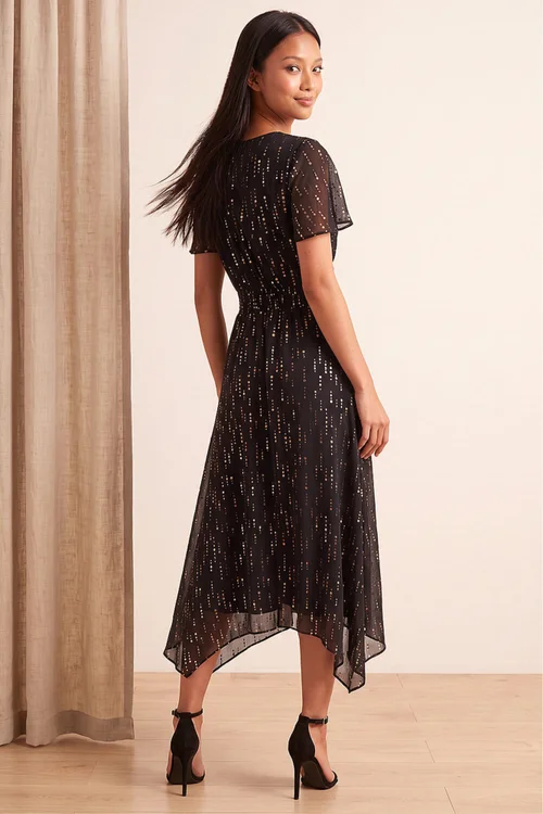 Roman Black Petite Foil Printed Dress - 8 Image 3