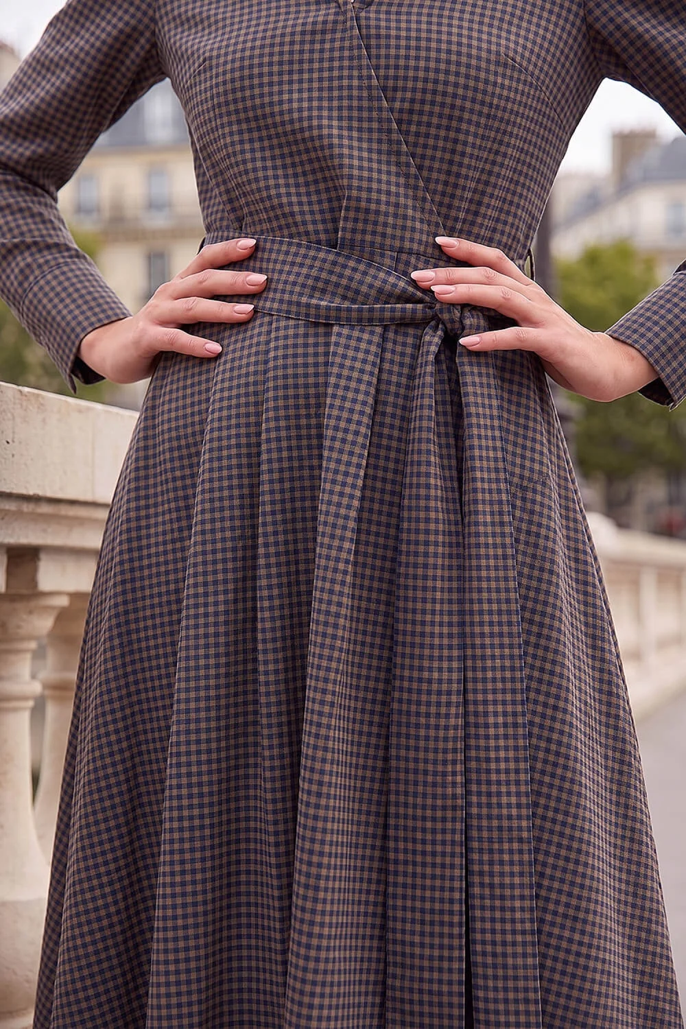 Roman Mocha Check Mock Wrap Dress - 14 Image 4