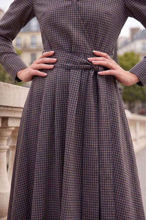 Roman Mocha Check Mock Wrap Dress - 14 Image 4