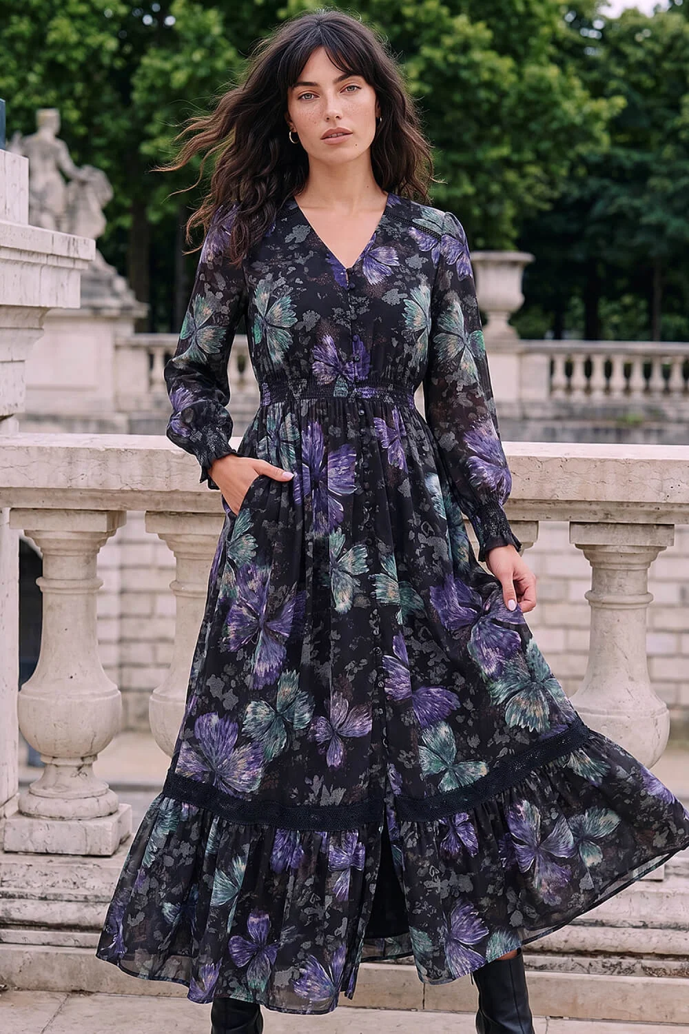 Roman Purple Butterfly Midi Dress - 12 Image 1