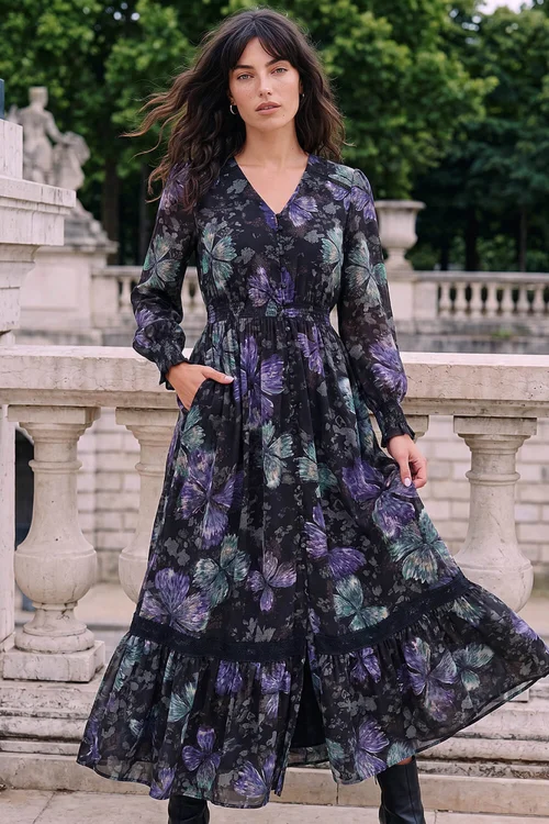 Roman Purple Butterfly Midi Dress - 12 Image 1
