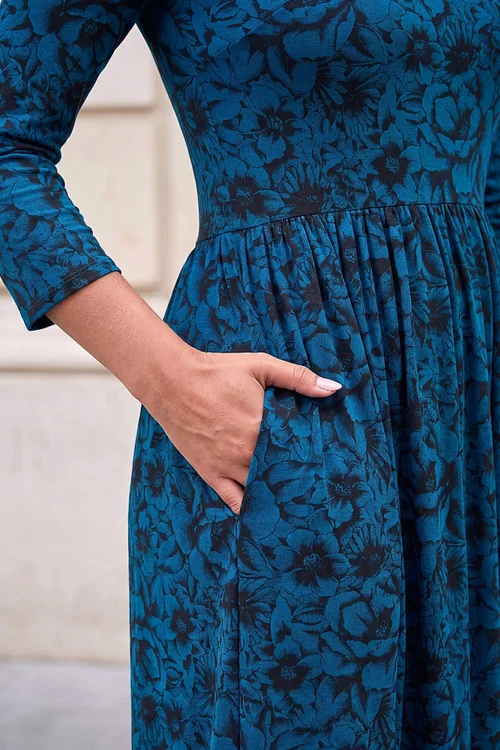 Roman Teal Printed Round Neck Dress - 12 Image 4