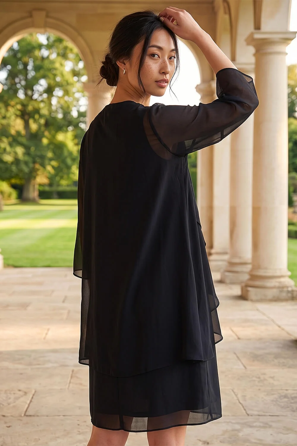 Roman Black Petite 2 in 1 Neck Trim Shift Dress - 16 Image 4
