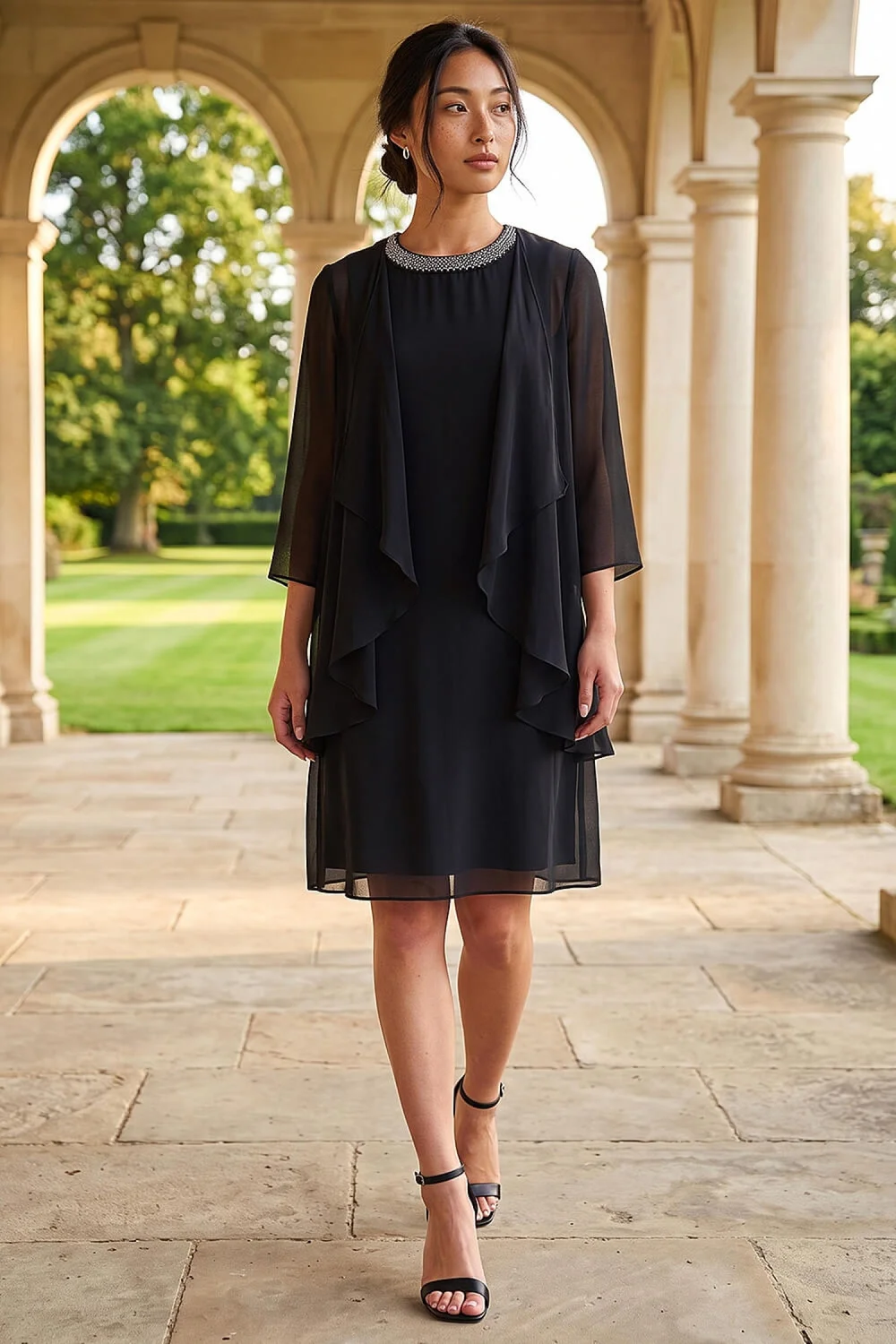 Roman Black Petite 2 in 1 Neck Trim Shift Dress - 16 Image 3