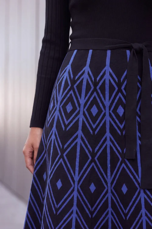 Roman Royal Blue Chevron Belted Dress - 16 Image 4