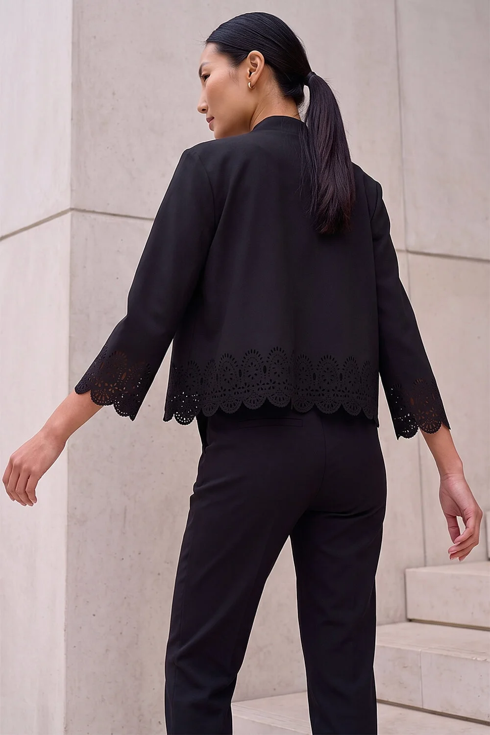 Roman Black Crepe Cut Out Jacket - 14 Image 3