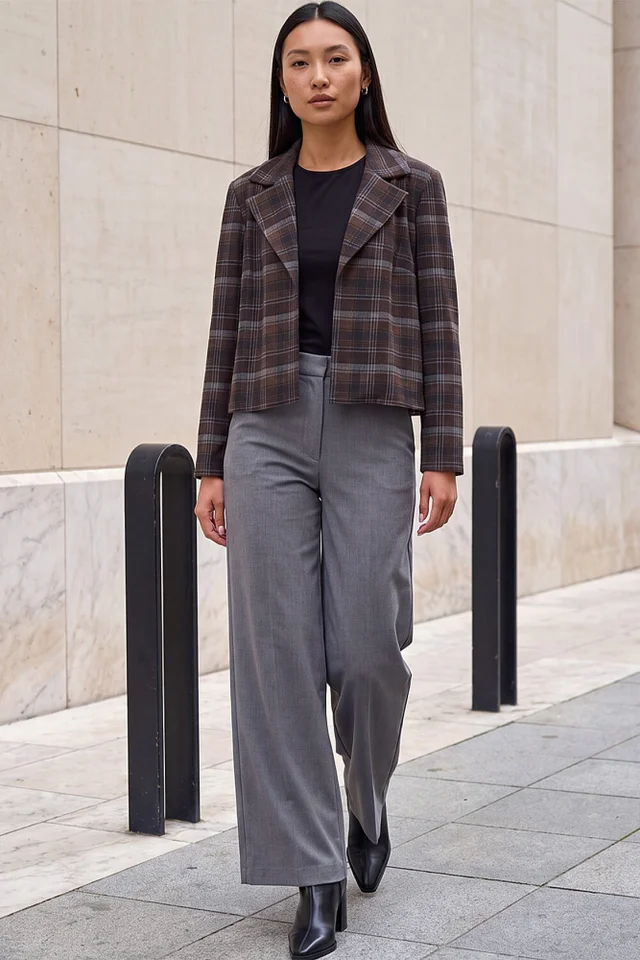 Roman Chocolate Check Edge to Edge Jacket