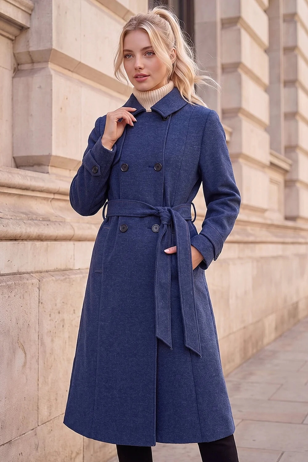 Roman Denim Petite Double Breasted Trench Coat - 8 Image 1