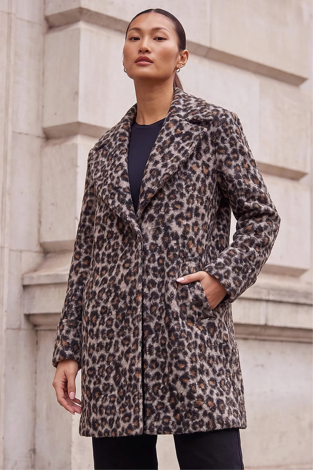 Roman Black Petite Animal Boucle Coat - 12 Image 3