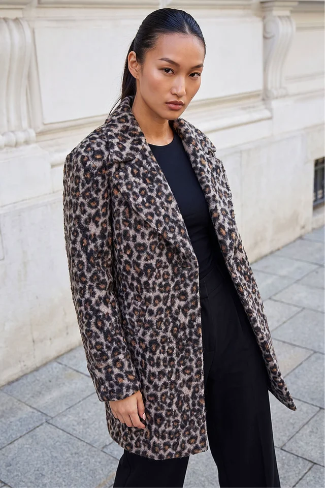 Roman Black Petite Animal Boucle Coat