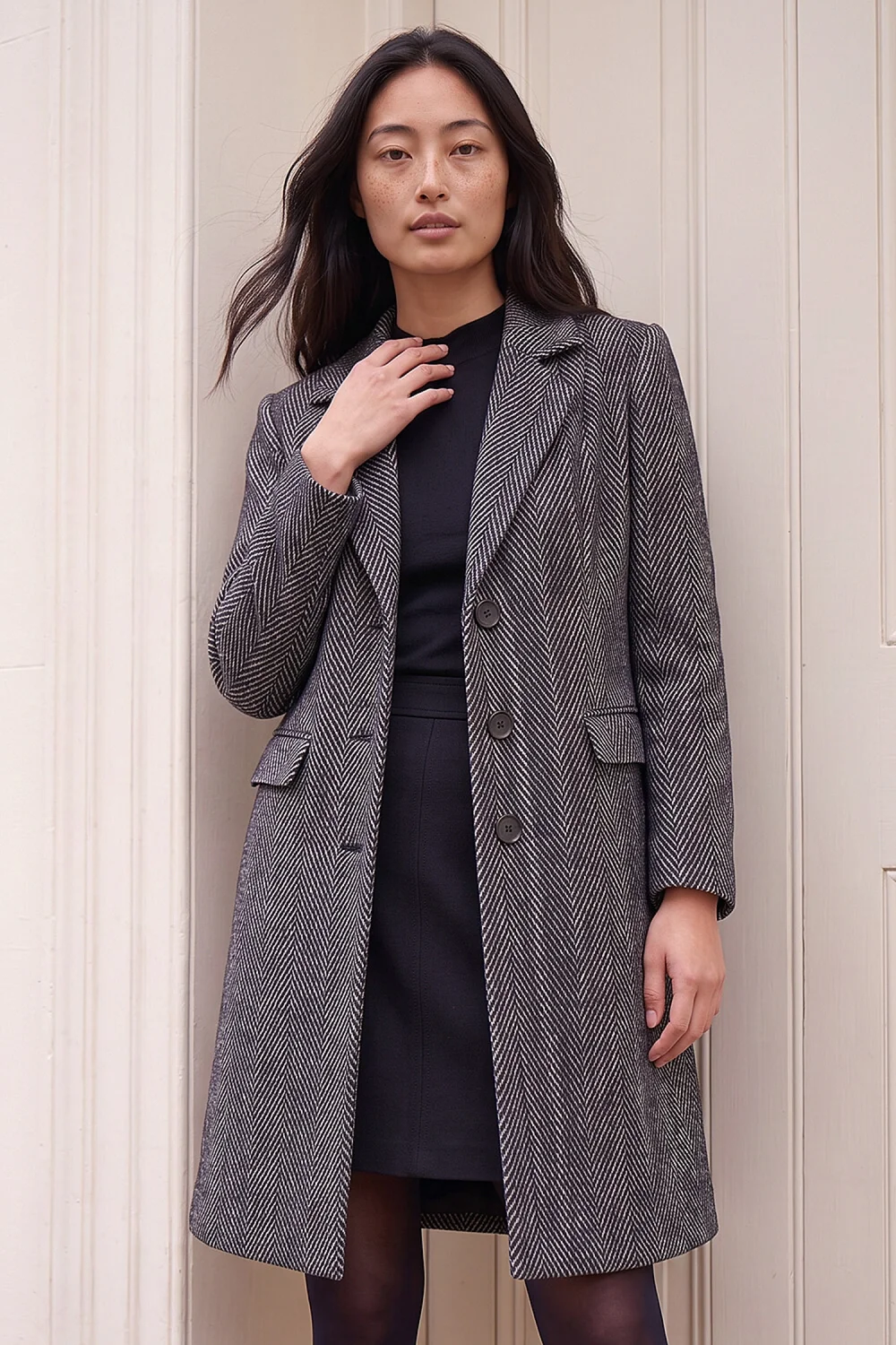 Roman Black Petite Herringbone Coat - 14 Image 1