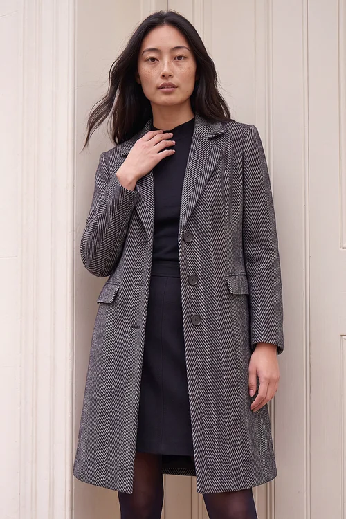 Roman Black Petite Herringbone Coat - 14 Image 1