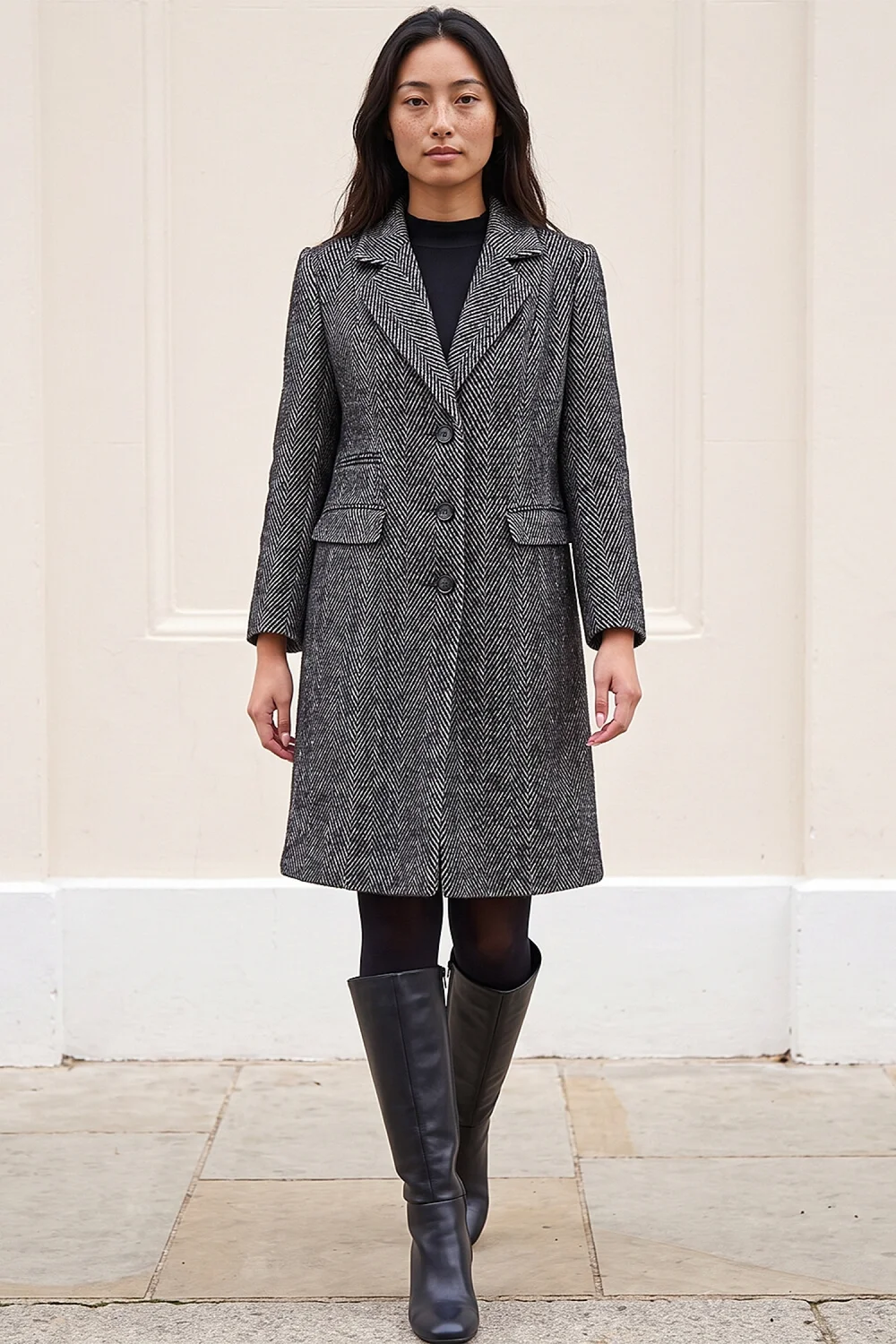 Roman Black Petite Herringbone Coat - 14 Image 2