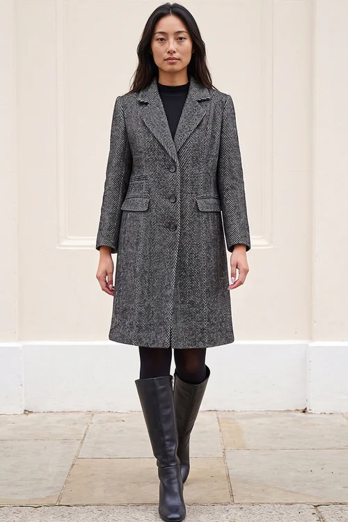 Roman Black Petite Herringbone Coat - 14 Image 2