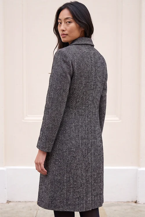 Roman Black Petite Herringbone Coat - 14 Image 3