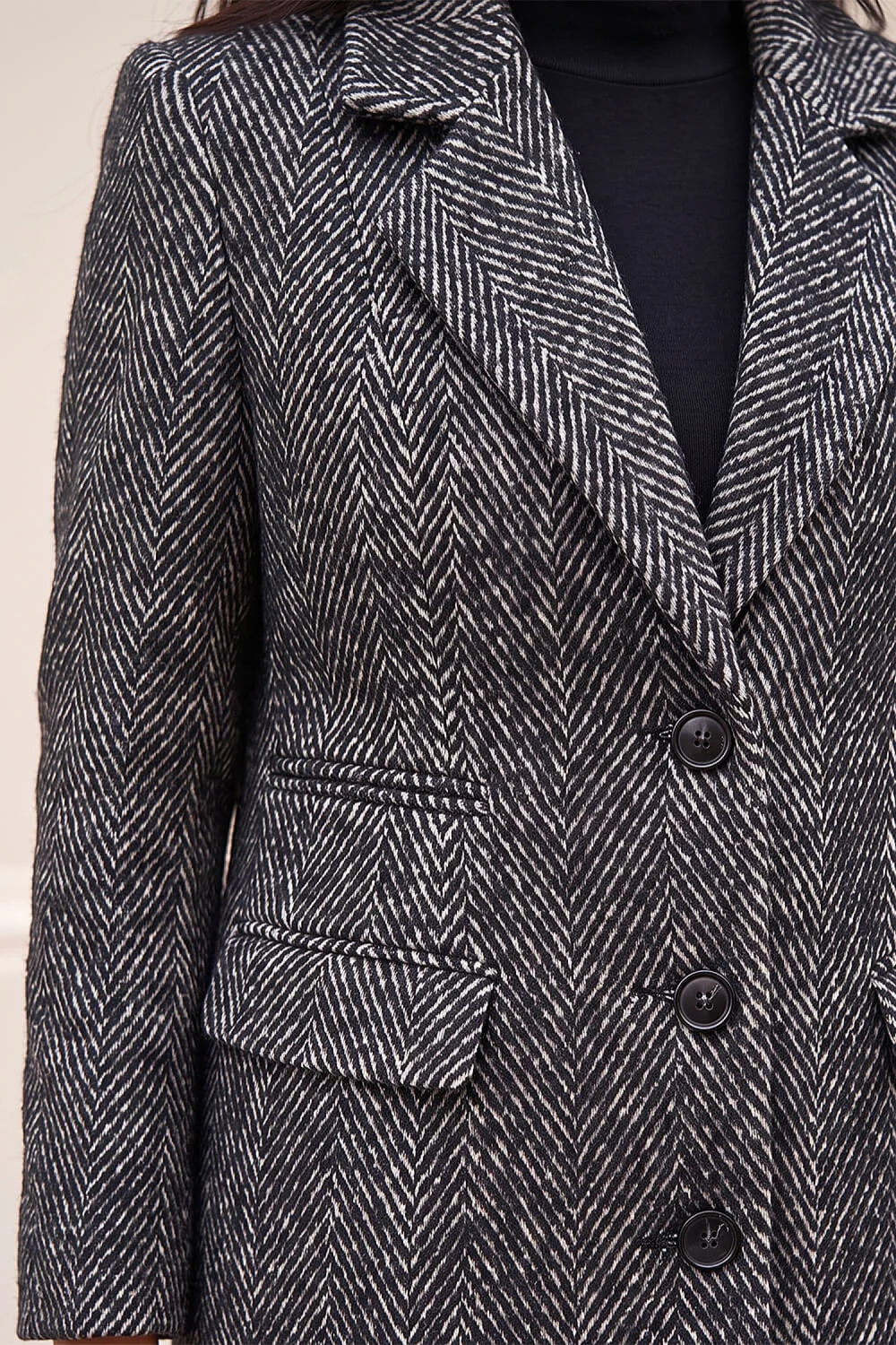 Roman Black Petite Herringbone Coat - 14 Image 4