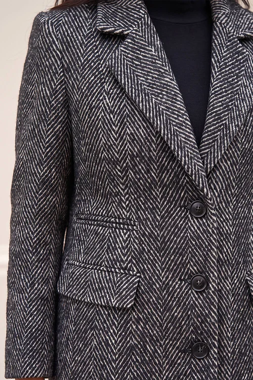 Roman Black Petite Herringbone Coat - 14 Image 4