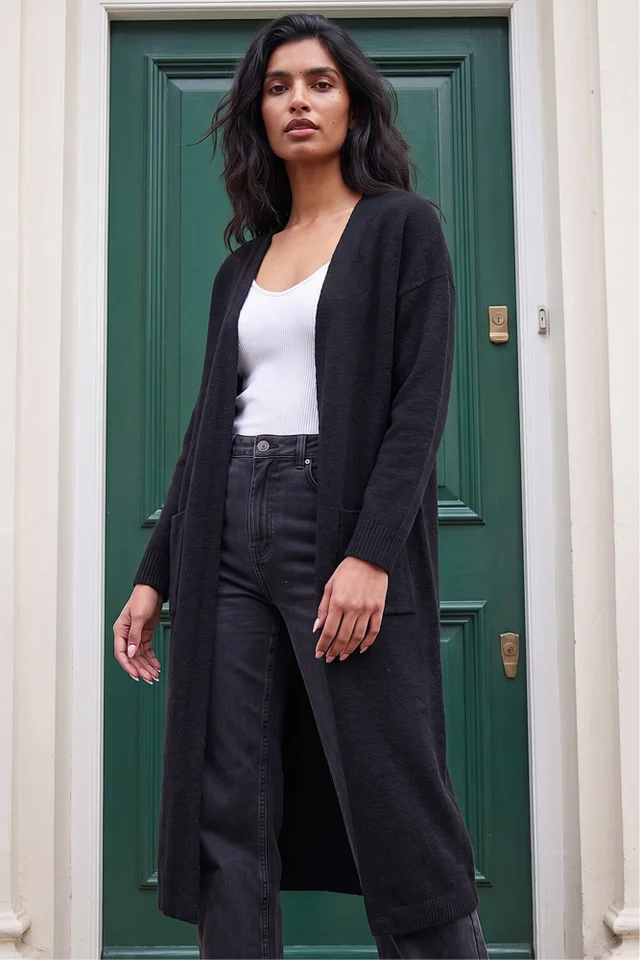 Roman Black Long Line Cardigan