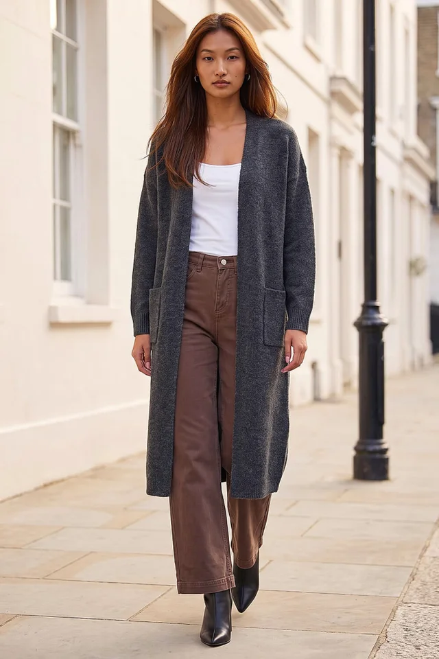 Roman Dark Grey Long Line Cardigan