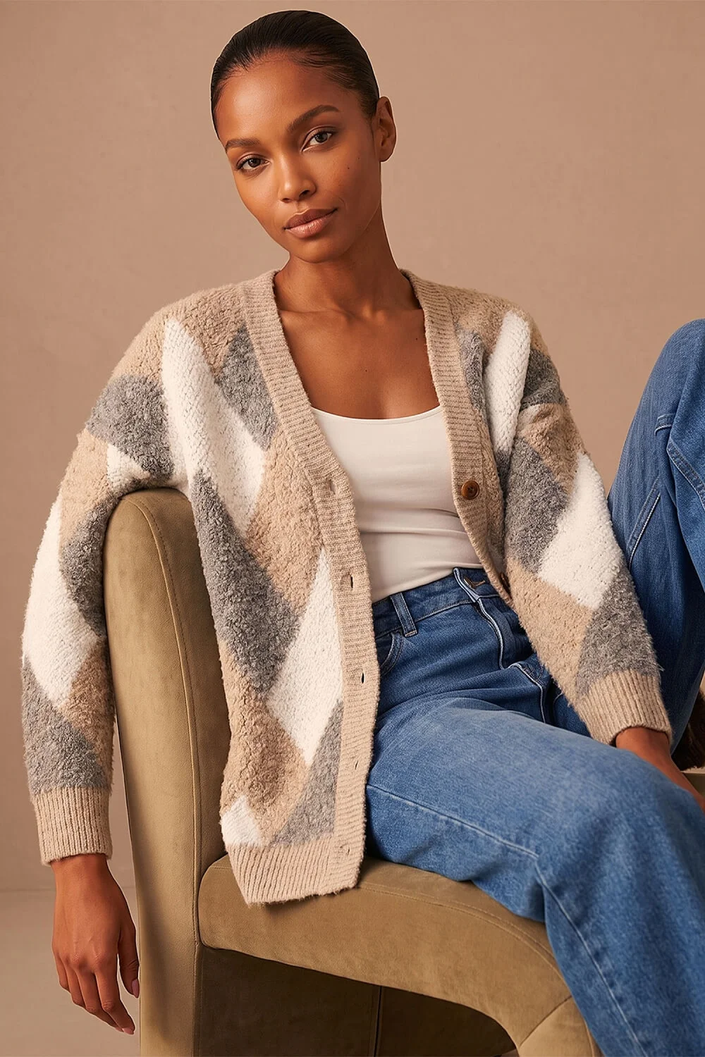 Roman Grey Boucle Chevron Cardigan - 12 Image 1