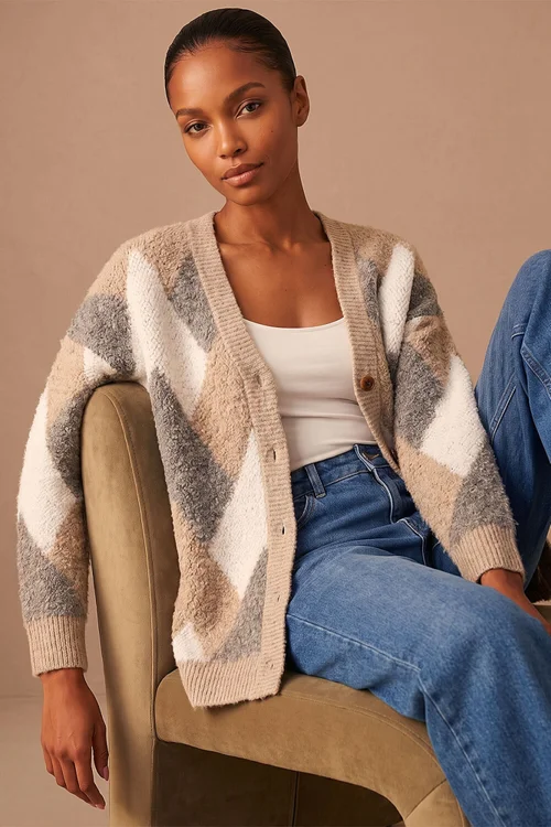 Roman Grey Boucle Chevron Cardigan - 12 Image 1