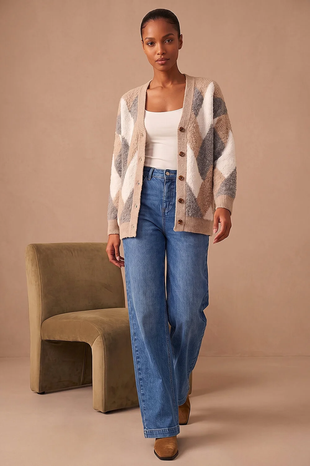Roman Grey Boucle Chevron Cardigan - 12 Image 3