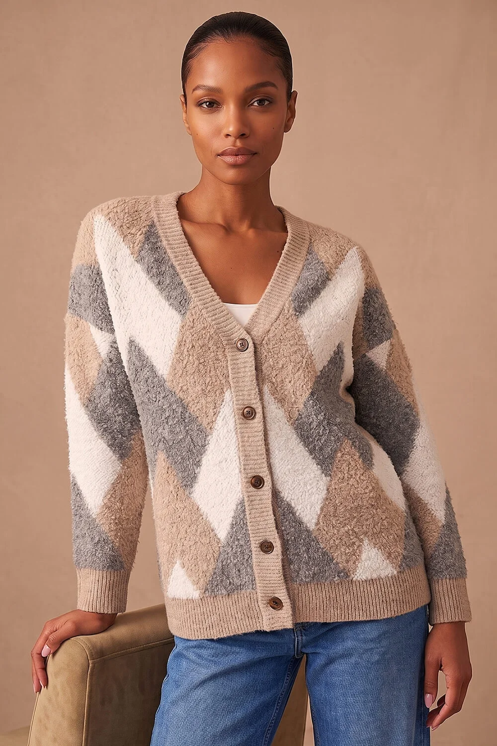 Roman Grey Boucle Chevron Cardigan - 12 Image 2
