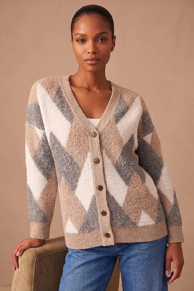 Roman Grey Boucle Chevron Cardigan