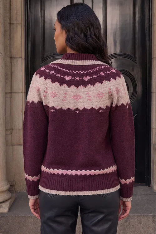 Roman Burgundy Heart Jacquard Knit Cardigan - 18 Image 4
